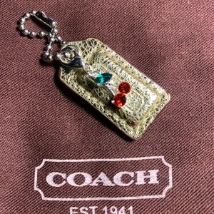 Coach 1.5” Mini Gold Crackle Hangtag Tag Keychain Charm